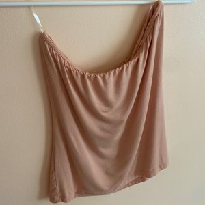 Peach colored strapless top
